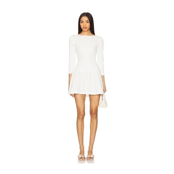 Free People Lucienne White Drop Waist 3/4 Sleeve Boat Neck Mini Dress Size Small - Picture 1 of 11